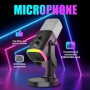 USB Gaming Microphone for Computer with RGB Light, Noise Cancelling Condenser Mic for Streaming, Recording, Podcasting, Chatting, Ps5, Ps4, Live Streaming Mic
