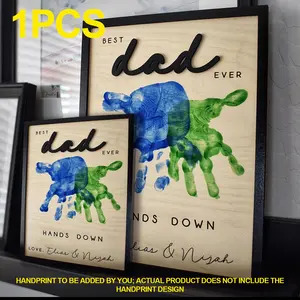 DIY Father's Day Wooden Handprint Frame, Hands Down Best Dad Ever, Celebrate Dad with Rustic Wall Decor, Craft Your Own Keepsake, Thoughtful Gift for Adults Dad, US Home for Father's Day Anniversary Birthday (with Rear Stand)
