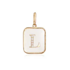 Crystal & Diamond "L" Initial Pendant in 14K Yellow Gold