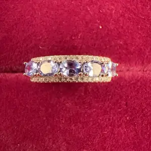 <PingEast jewelry > TAZ104--Elegant Adjustable Band Ring in 925 Sterling Silver, Featuring 5 Sparkling Natural Tanzanite Stones — Timeless Design with a Comfortable Resizable Fit