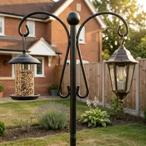 Shepherds Hooks for Outdoor, 1 Pack Bird Feeder Pole with 5 Prongs Base, Heavy Duty Garden Poles for Hanging Bird Feeders, Plant Baskets, Solar Light Lanterns, Weddings Decor, Bird Nests (92 INCH)  Metal Feeding Station,summervibes outdoorfun