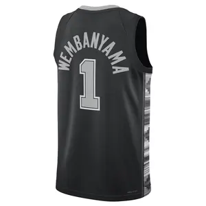 2026 Wembanyama #1 Black Gray Swingman Basketball Jersey full logo – Retro Side Pattern Pro Style Hoop Fan Shirt