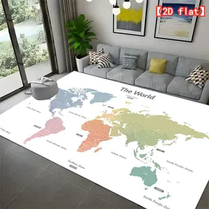2D flat World map showing the distribution of continents and oceans, carpet, living room carpet, washable living room carpet, washable flannel living room carpet