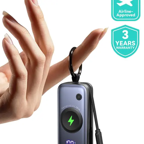 INIU P81 SnapGo Mini 5000mAh Power Bank Charger - 20W Fast Charging Dual Ports Battery Pack with Built-in USB-C Cable, Keychain, Lightweight LED Display, EDC Travel Accessory for Smartphone, Mobile Devices, Smartwatches, Earbuds, Cool Gadgets, Mens Gifts