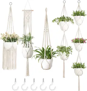 Macrame  Hangers, 5 Pack Different Tiers Indoor  Planters Basket with 5 Hooks Decorative Flower Pots Holder Stand Boho  Decor,