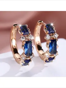2026 New Trending Vintage Royal Style Blue Diamond Stud Earrings Champagne Gold Luxury Inlaid Diamond Ear Cuffs Elegant Versatile Fine Jewelry For Women Daily Party Dating