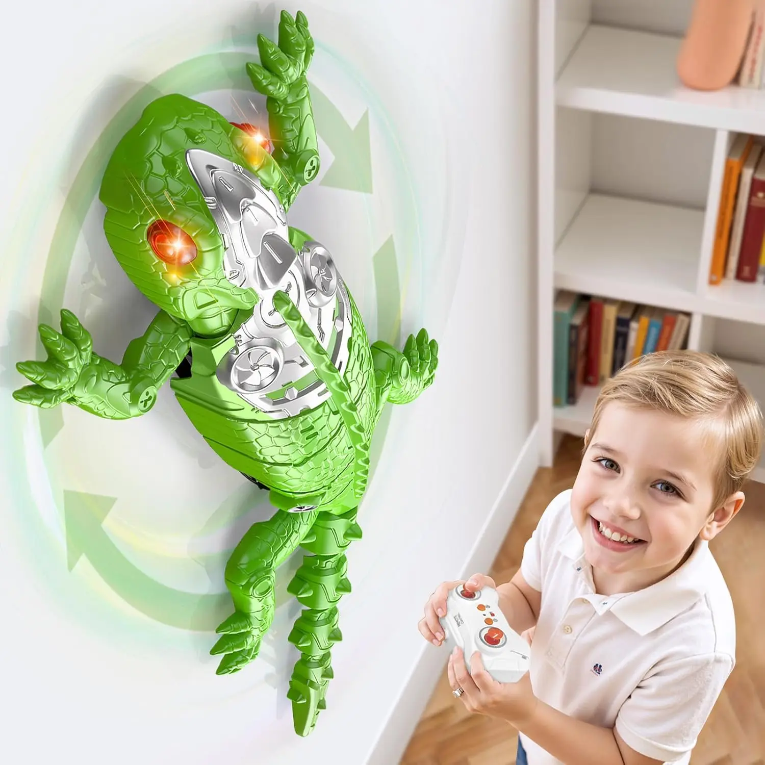 Wall-Crawling Gecko, Rechargeable Remote Control Robot Toy for Children, Dual-Mode Floor/Wall-Crawling Electric Lizard Toy, Prank Toy, Birthday Gift for Boys and Girls Aged 3 and Up