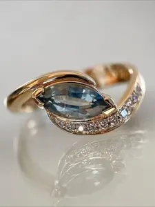 Elegant Blue Zircon Ring, Rhombus Horse Eye Design, Perfect for Wedding, Engagement, Anniversary, Stylish Bridal Jewelry