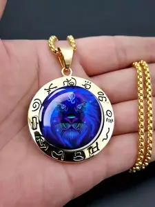 Trendy Vintage the Twelve Zodiac Signs Pendant Necklace, Punk Style Fashion Jewelry, Unisex Casual Streetwear Accessory, All Seasons Wear