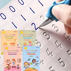 4 Pc Magic Grooved Practice Copybook,Reusable Grooved Writing Books,Handwriting Practice Book for Kids,Writing Practice for Kids Ages 3-8 Calligraphy (4pc+Pen)