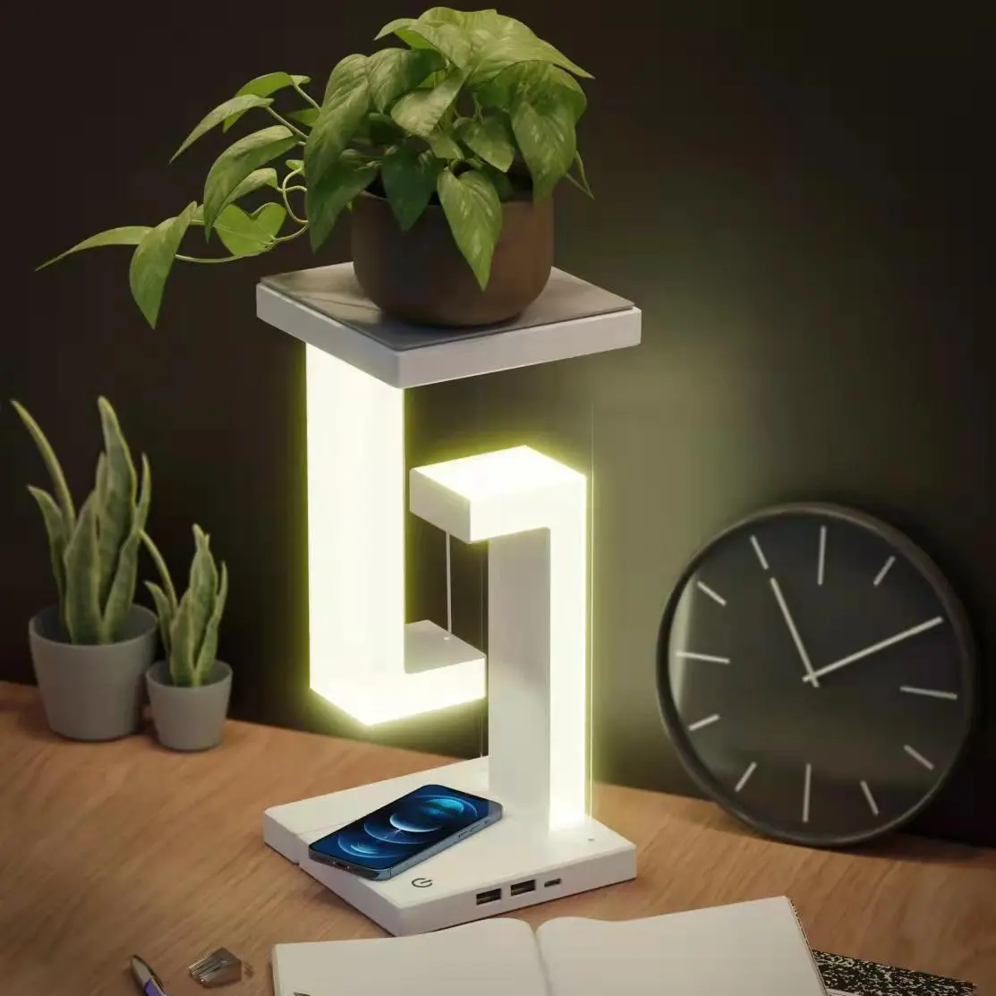 Creative Smartphone Wireless Charging Suspension Balance Lamp Floating For Home Bedroom