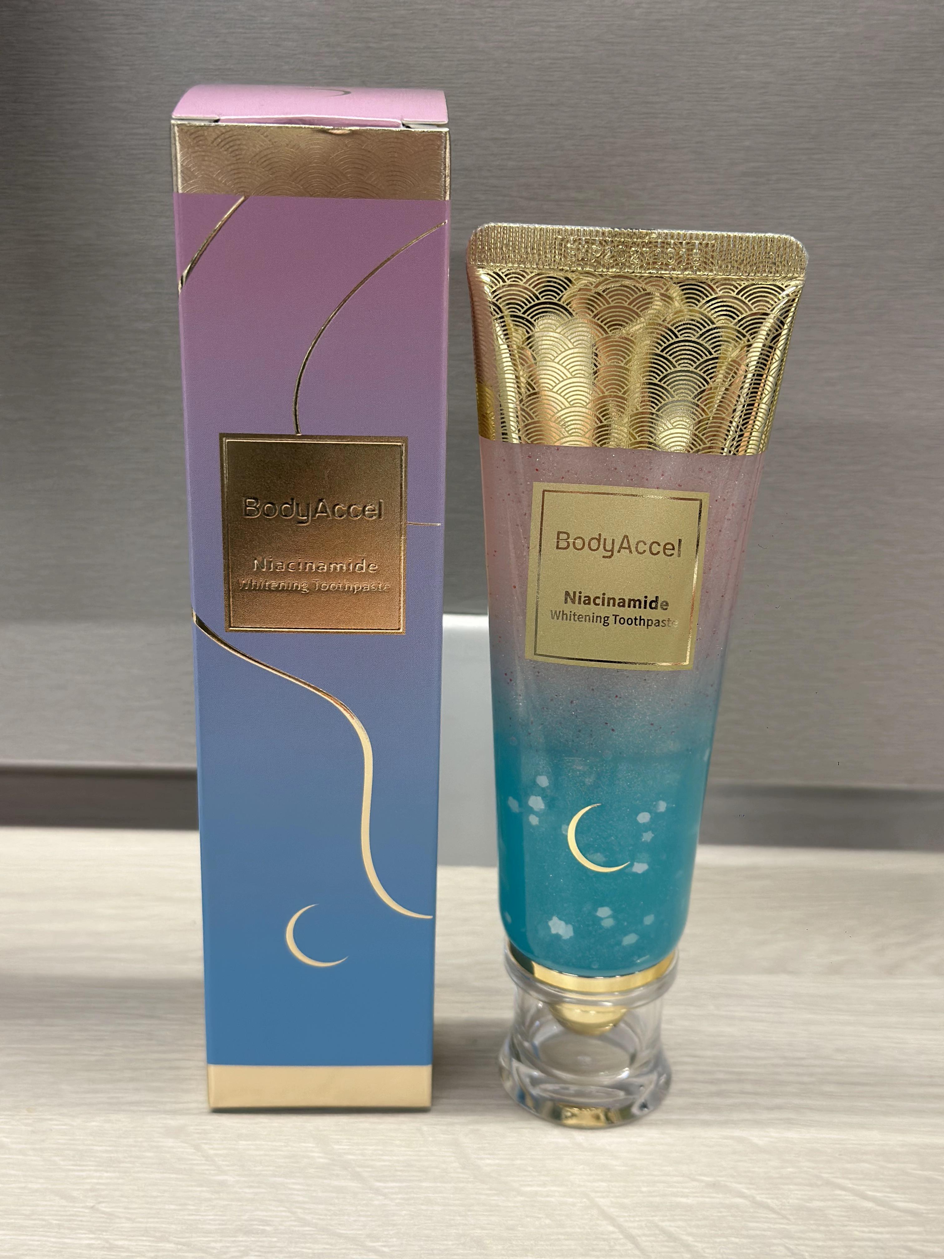 【LIVE】BodyAccel Triple Whitening Niacinamide Toothpaste -  Breath Fresh & Natural Peach Flavor - Eco-Friendly & Fluoride-Free - 100g Tube - Oral Care for Sensitive Teeth