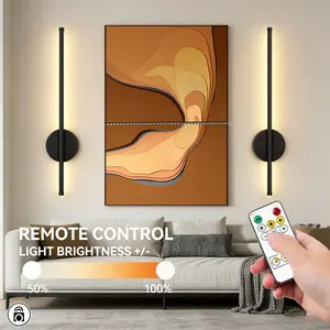 Wireless Wall Lamp, 19.69-inch Black Line Wall Lamp, Touch and Remote Control Switch, 2-Way Installation, For Bedrooms, Staircases, Hallways, Living Rooms, Indoor Lighting Fixture