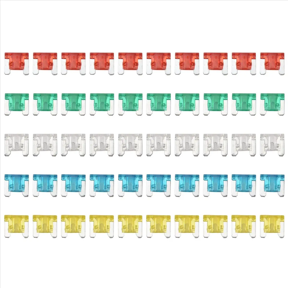 50pc Electronic Zinc Alloy Slim Low-Profile Mini Blade Fuse Set - APS-ATT Plastic Automotive Car Light Audio Parts Accessories, 10/15/20/25/30A (10A, 10pc 25A Fuse, 1.1x1x0.4cm) for Truck Users with Multi-Amp Colors
