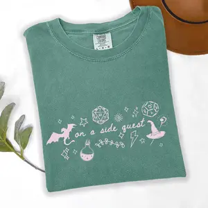 Comfort Colors® Side Quest Tee D20 T-shirt For Dnd Players Whimsical Cozy Gamer T-shirt Dnd Shirt For Women Fantasy Dragon Tee