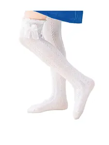 Girls' Long Tube Socks, Hollow Out Breathable Princess Bow Ankle Socks, College Casual Party Vacation Mosquito Proof Over-The-Knee Socks, Soft Breathable Socks