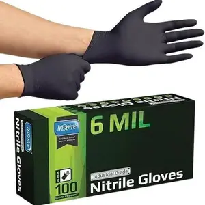 Inspire Black HEAVY DUTY 6 Mil Nitrile Chemical Resistant Gloves - Medical, Cooking, Cleaning, Disposable Black Gloves.