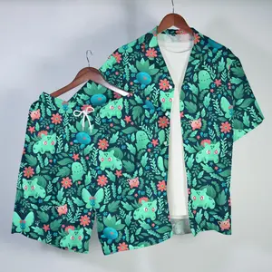 Bulbasaur Oddish Hawaiian Shirt Tropical Button Up Shirt Cute Floral Summer Beach Short Matching Set Unisex Outfit Bulbasaur Shirt Gifts