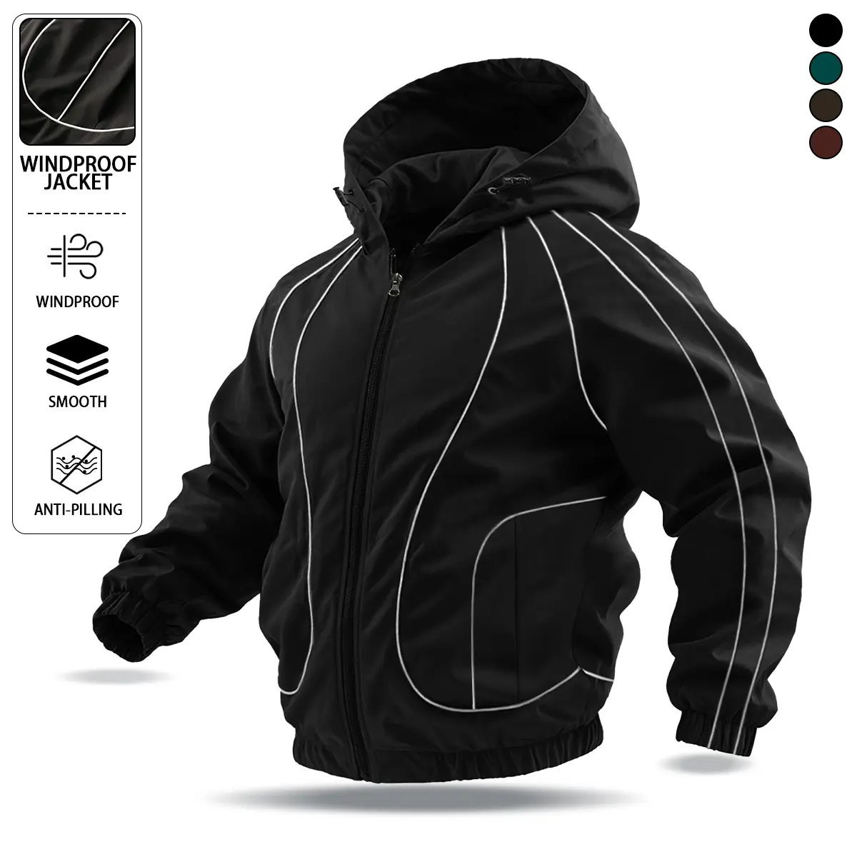 Men's Casual Fashion Hooded Jacket, Striped Design, Tactical Windproof Surface, Wear-Resistant and Non-Pilling, Suitable for Outdoor Sports, Travel, Photo Shooting, Daily Commuting, Suitable for Spring and Summer Seasons