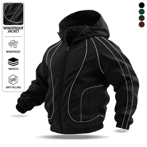 Men's Casual Fashion Hooded Jacket, Striped Design, Tactical Windproof Surface, Wear-Resistant and Non-Pilling, Suitable for Outdoor Sports, Travel, Photo Shooting, Daily Commuting, Suitable for Spring and Summer Seasons