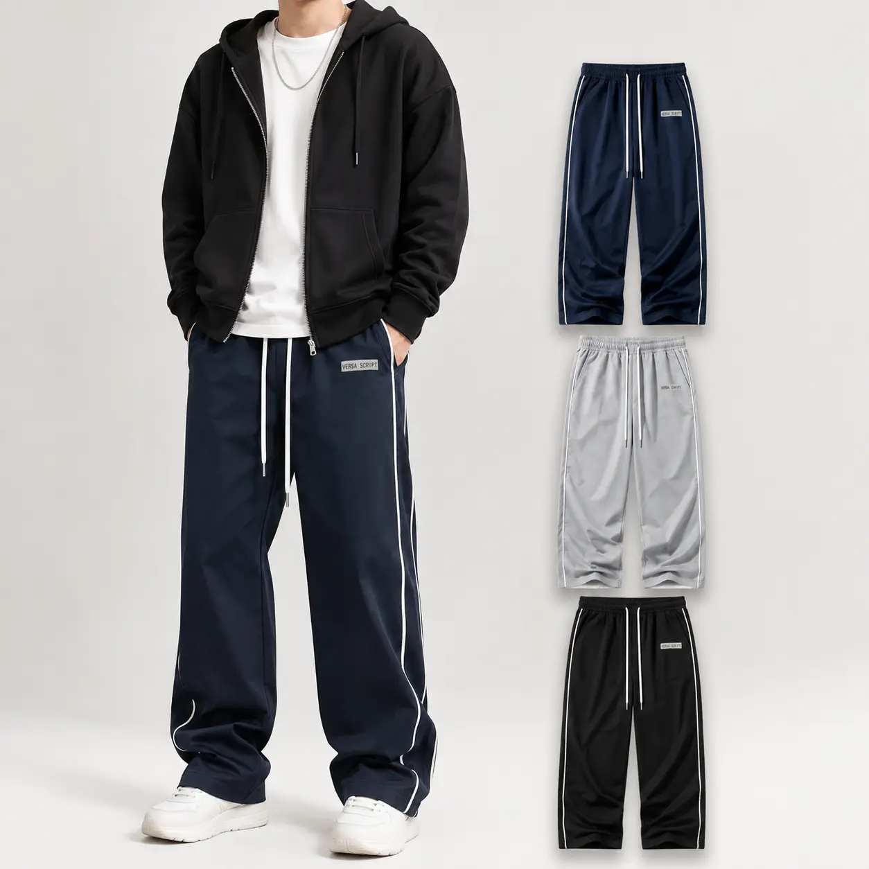 Pantalones para Hombre, Loose Fit Wide Leg Track Pants with Contrast Side Piping, Elastic Drawstring Waist and Smooth Lightweight Fabric, Trendy Men's Streetwear Trousers for Casual Outfits, Hip Hop, Skateboarding,  Dance and Daily Wear Day Menswea stripe