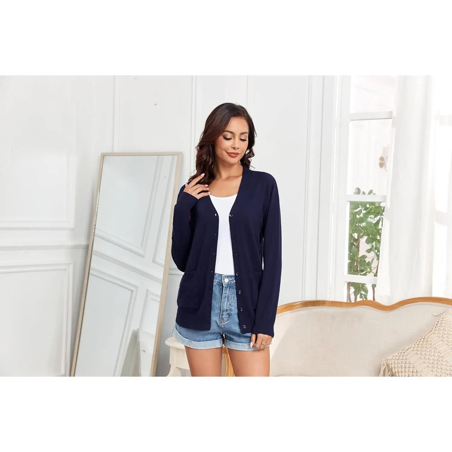 TASAMO Women's Lightweight Button Down Cardigan Sweaters Long Sleeve Classic V Neck Knit Soft Shrugs with Pocket for Spring Fall TASAMO Women's Lightweight Button Down Cardigan Sweaters Long Sleeve Classic V Neck Knit Soft Shrugs with Pocket for Spring Fall