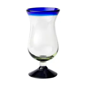 10 Strawberry Street Cobalt Rim Mexican Glass,Hurricane