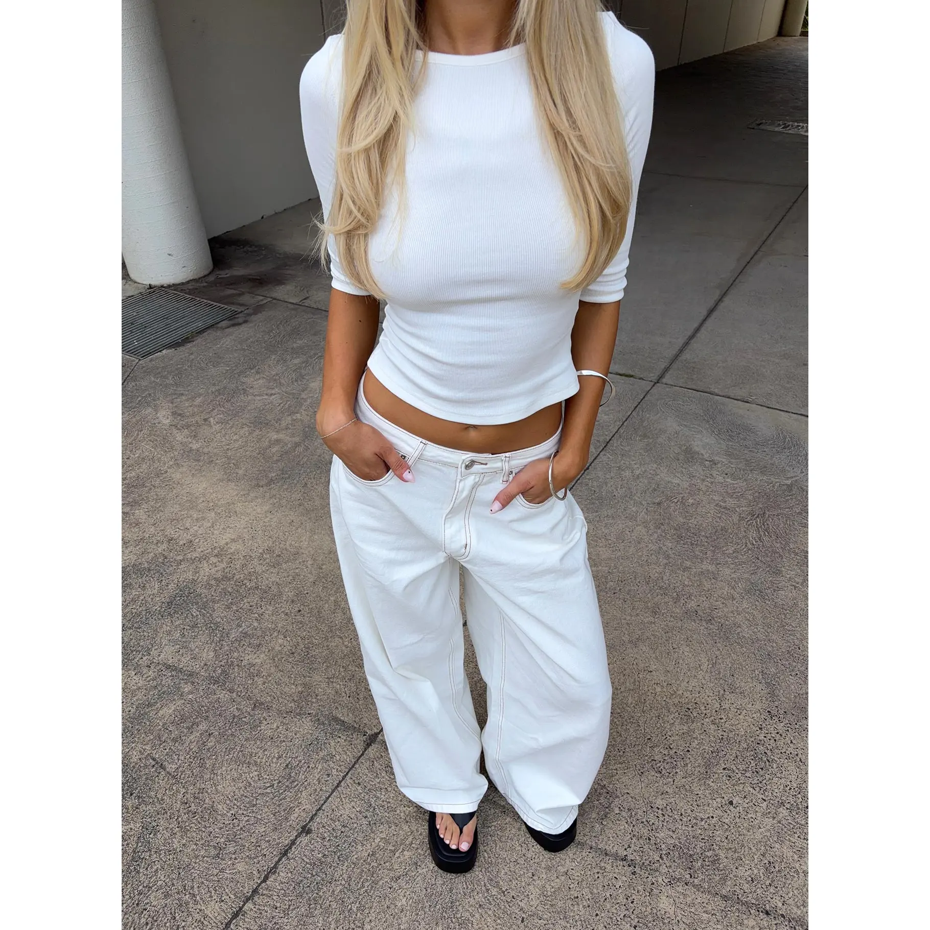 Naylor Mid Rise Wide Leg Jeans Cream Petite Naylor Mid Rise Wide Leg Jeans Cream Petite
