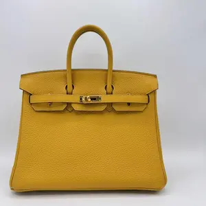 Pre-owned HERMÈS LEATHER Tote Bags Hermes Birkin Handbag Jaune Ambre Togo with Gold Hardware 25 (full price 22999)