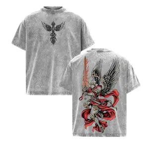 Epic Archangel Michael Flaming Sword Graphic Tee - Christian Armor of God Design with Jesus Faith Vibes, Oversized Gildan Unisex Streetwear Thick Cotton Shirt
