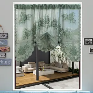 American Style Green Half Curtain Coffee Sheer Lace Partition Double Layer French Kitchen Wholesale Hanging Curtain