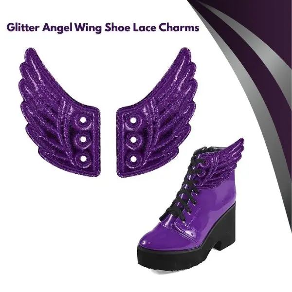 Purple Bat Wing Shoe Lace Charms, Glitter Angel Wing Shoe Accessories for Sneakers, PU Embroidered Shoe Wings for Shoelaces, Halloween Shoe Decorations, Punk Skate Cosplay Accessories