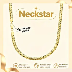 Luxury 14K Gold Plated Fishbone Chain Necklace | 6mm Sleek Herringbone Chain for Men Women | 20” 24” Minimalist Streetwear Jewelry