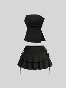 Fashionable sexy Fitted strapless vest with elegant ladies skirt suit
