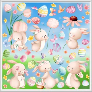 Easter Static Window Stickers Set of 6, Reusable No Residue Easter Decorations, Cute Bunny Egg Floral Designs, Spring Holiday Decoration