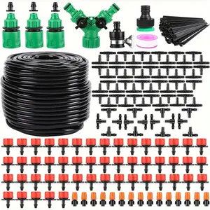 164ft 200pcs Drip Irrigation Kit, Garden Irrigation System 1/4" Blank Distribution Tubing Watering Drip Kit Automatic Irrigation Equipment for Garden Greenhouse, Flower Bed,Patio,Lawn (164ft)