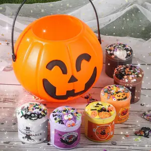 Halloween Mini Pumpkin Pail Handheld Lantern, Trick or Treat Candy Holder, Kids Slime Squishy Fidget Toy Play Dough, Halloween Party Favors Gifts