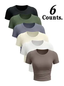 Women's High Elastic Quick-Dry Sports Short Sleeves, Gym Training Essential, Fitted Slimming Design, All-Season Wear, Multiple Colors Available