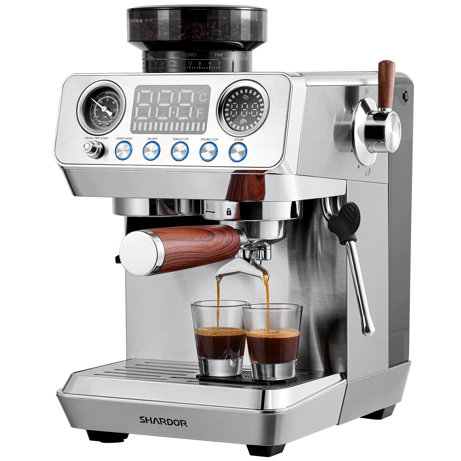 SHARDOR 20-Bar At Home Espresso Machine with Grinder, Professional Steam Wand, 52mm Portafilter, 45 Precise Grind Settings, Stainless Steel Kitchen Coffee Maker