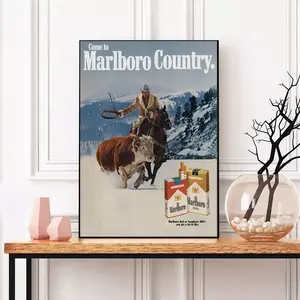 Vintage Marlboro Magazine Snowy Cowboy Ad, Matte Poster