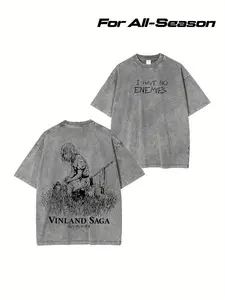 Men's Vinland Saga Anime T-Shirt - "I Have No Enemies" Print 100% Cotton Lightweight Breathable Casual Tee for all-Season Wear, Machine Washable Gaming Apparel for Fans