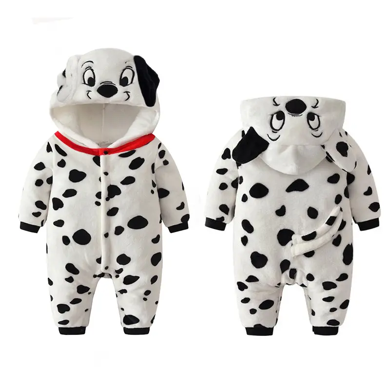 TONWHAR Spotty Dog Baby Animal Outfit Newborn Flannel Cozy Jumpsuit Kids Comfortable Onesie with 2-way Zipper Children Cute Costumes for Festivals Bodysuit