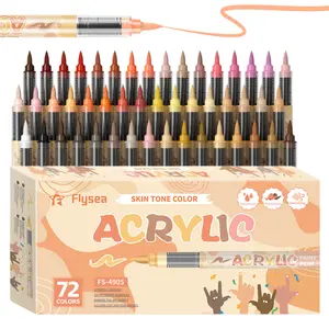 72-Piece Skin Tone Acrylic Paint Marker Set, Dual-Tip Acrylic Paint Pens with Soft Brush Tips for Rock Painting, Wood, Glass, Canvas, Ceramics, Pumpkins, and DIY Crafts; Water-Based Ink