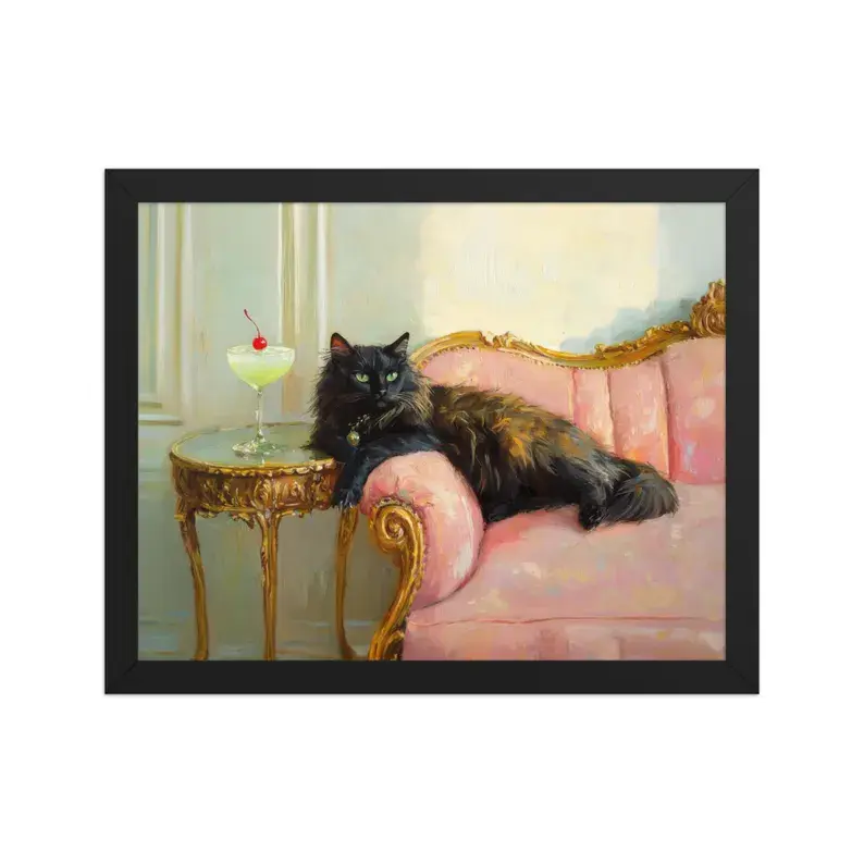 Ragdoll Cat with Chartreuse Cocktail Art Print  Cute Quirky Whimsical  Cocktail Bar Cart Decor Finet Poster Trendy Home Decor