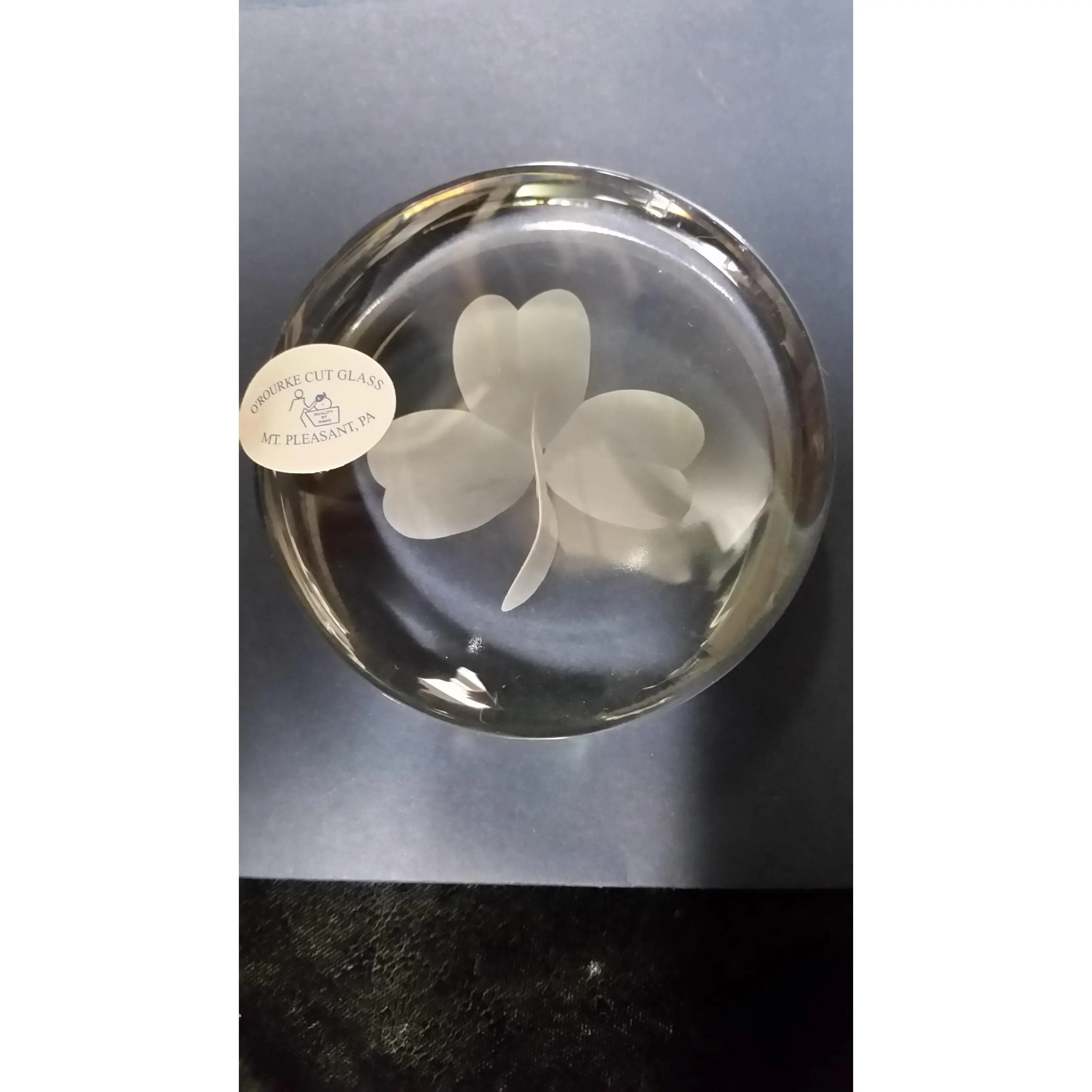 Shamrock  glass paper weight . Made in USA