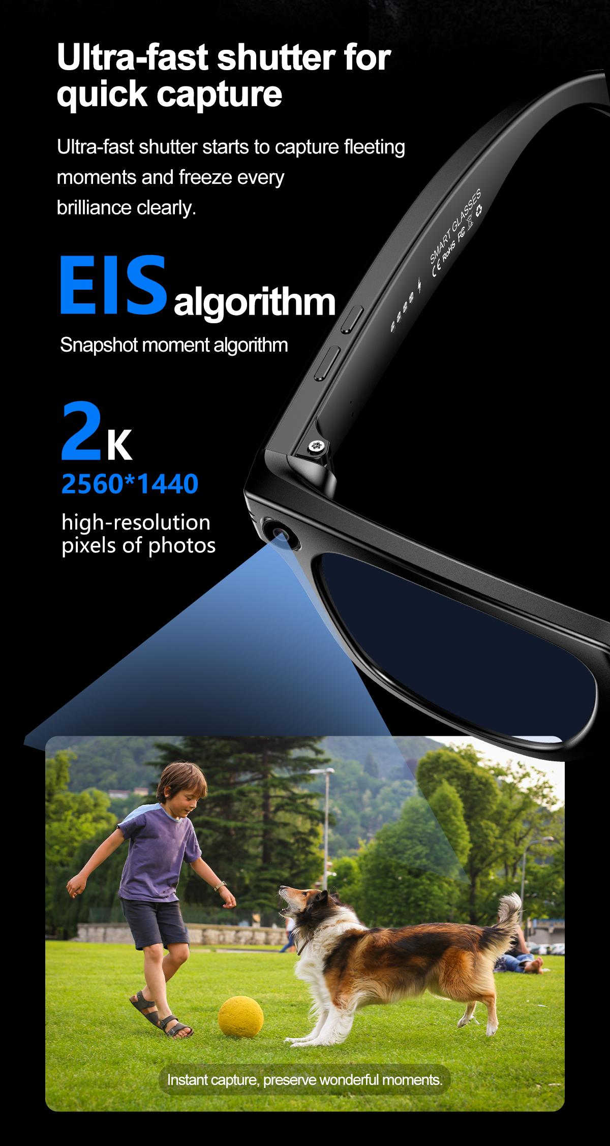 AI Smart Glasses with Camera, 8MP HD Camera Glasses, 1080P Audio -Video Recording Bluetooth Glasses, Voice Assistant, Real-Time Translation Black