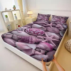 Shell Starfish Bedding Set, Ocean Wind 3D Print Bed Sheets, Cute Princess Style Bedroom Decor, Valentine's Day Romantic Gift