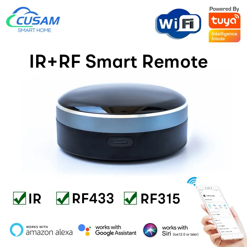 CUSAM Tuya WiFi IR+RF433/315 Smart Universal Remote Control IRBlaster Smart Home Hub For TV Curtain Roller Shutter Works with Amazon Alexa Google Home  Siri Assistant