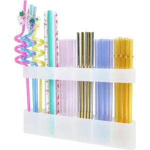Silicone Straw Holder for Cabinet Door, Reusable Straw Organizer Dispenser, Transparent Home Kitchen Storage Accessories
