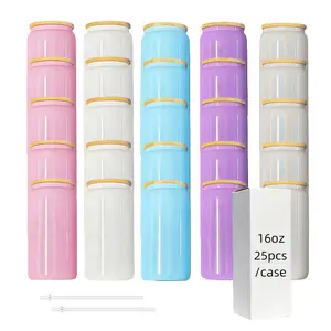 25pcs, 16oz Sublimation Glitter Glass Mixed Colors Dazzling Shimmer Glass Tumbler Colored High Quality Borosilicate Craftsmanship & Reusable Straw Ideal For Beverages And Gifts